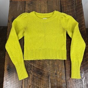 Maeve Anthropologie Lime Green Knit Sweater XXS Puff Sleeve Cropped Pullover